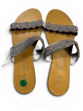 New Don Uorri Size 37/7 Italian Leather Silver Beaded Women's Slide Sandals